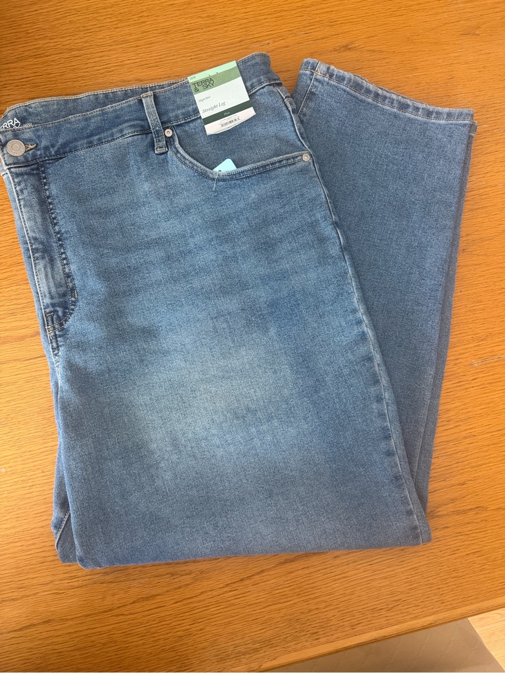 Terra & Sky Slim Straight Jeans - Light Blue Denim